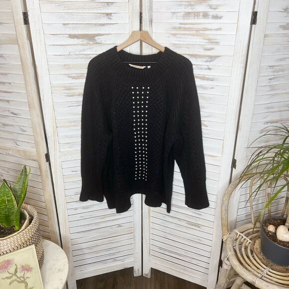 SOFT SURROUNDINGS Women's PLUS 2X Noemi Cable Knit Sweater Pearl Embossed Black - Picture 13 of 13
